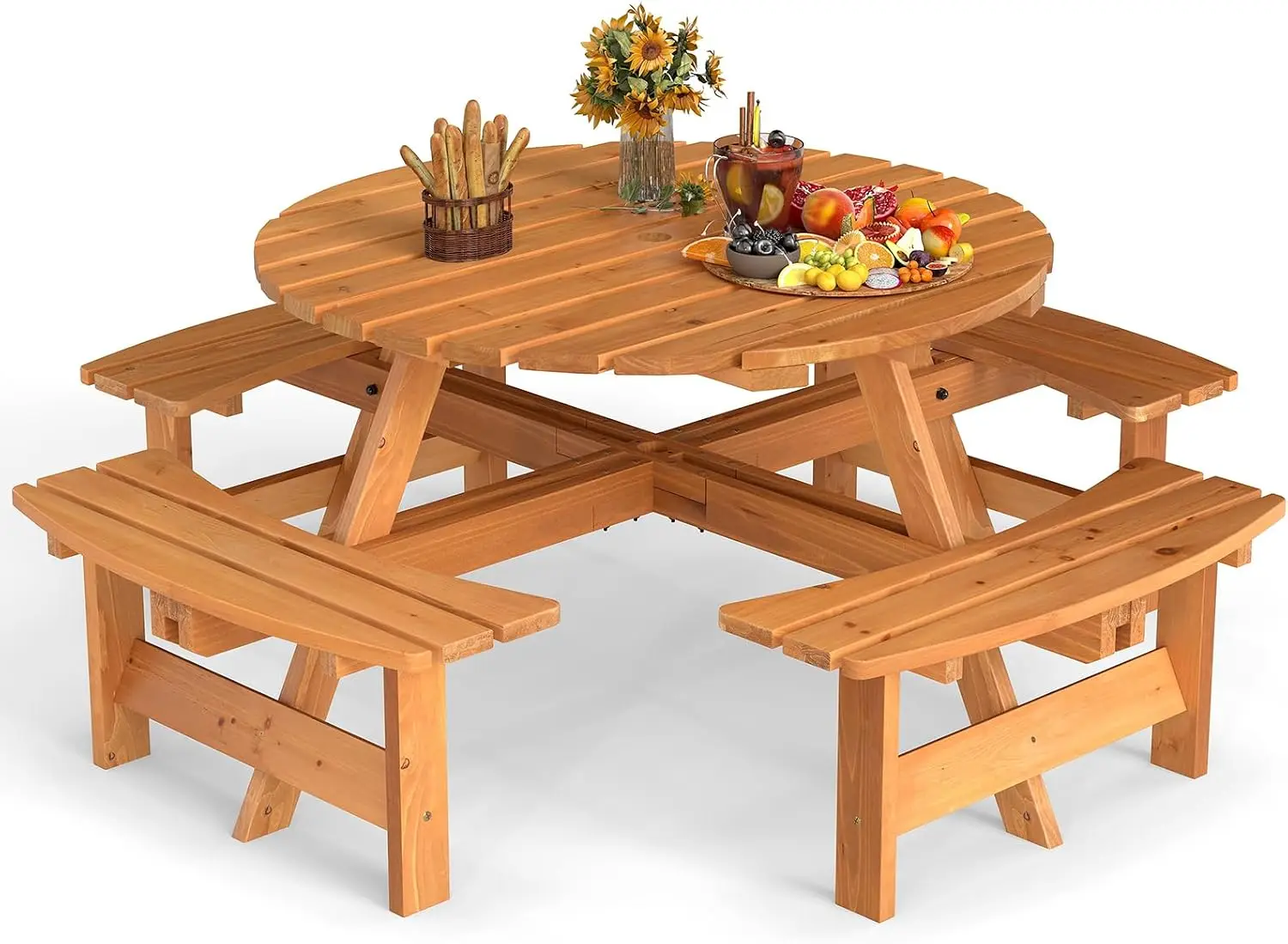 USA Stock8-Person Wood Picnic  - Outdoor Camping Usa 评论和价格