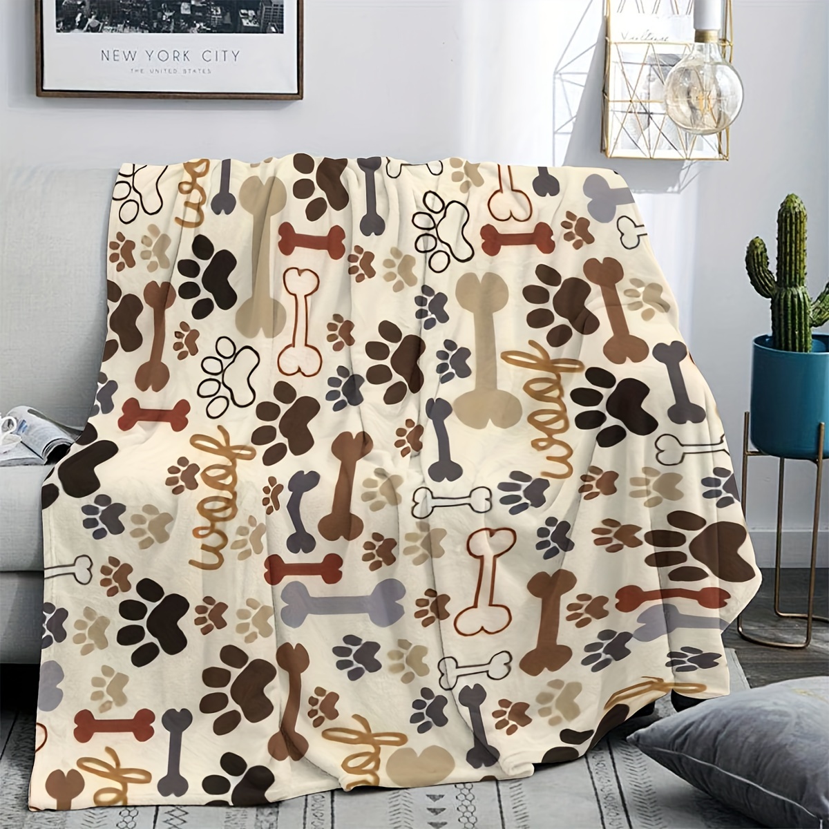 1pc Dog Paw And Bone Fleece Bl - Outdoor Camping Dog Bed 评论和价格