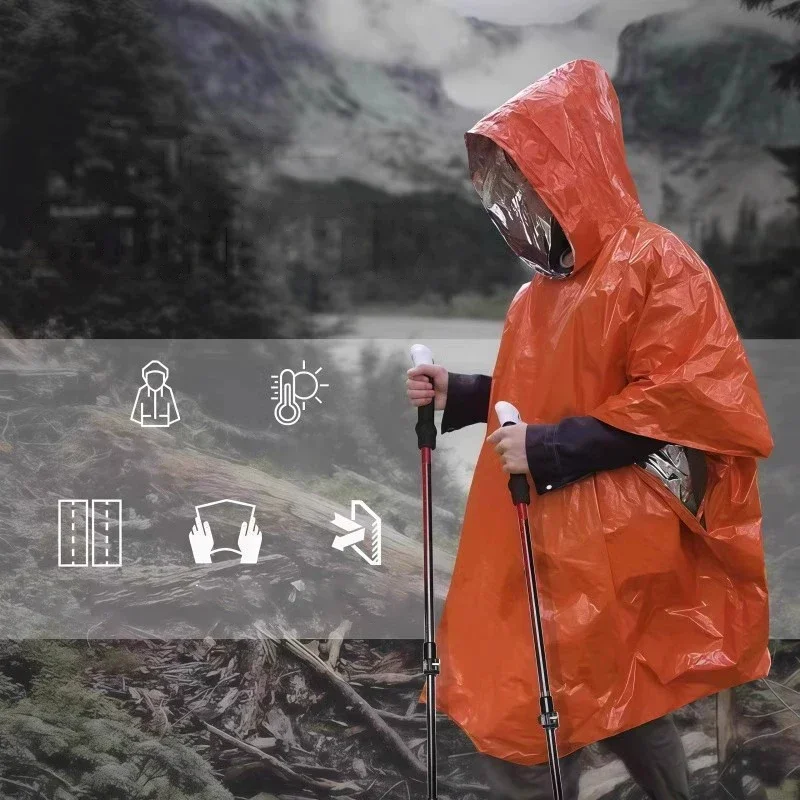Hooded Emergency Rain Poncho W - Camping Rain Poncho 评论和价格